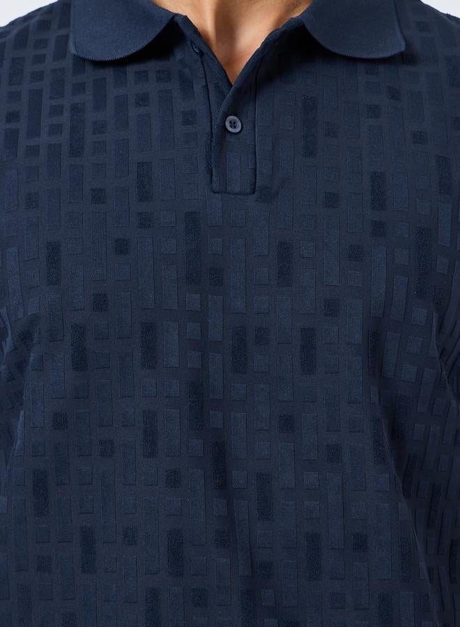 Styli Men Navy Blue Textured Knit Polo - Image 3